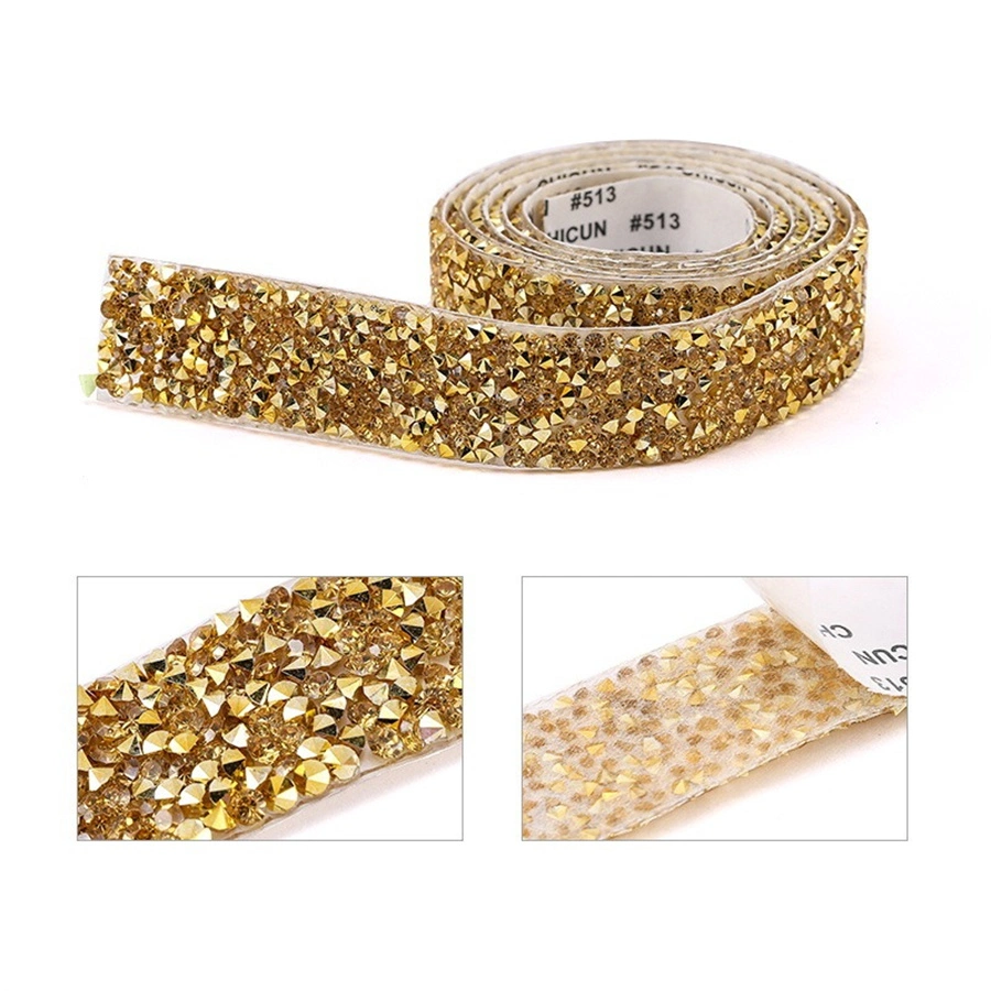 Wholesale Different Size Width Self Adhesive DIY Bling Chain Belt Rhinestone Trimmings Multi Size Resin Rhinestones Trim Chain