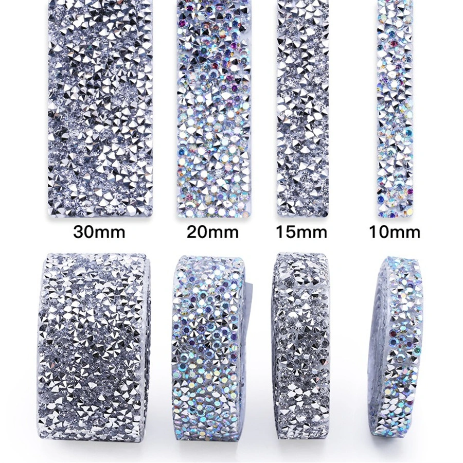 Wholesale Different Size Width Self Adhesive DIY Bling Chain Belt Rhinestone Trimmings Multi Size Resin Rhinestones Trim Chain